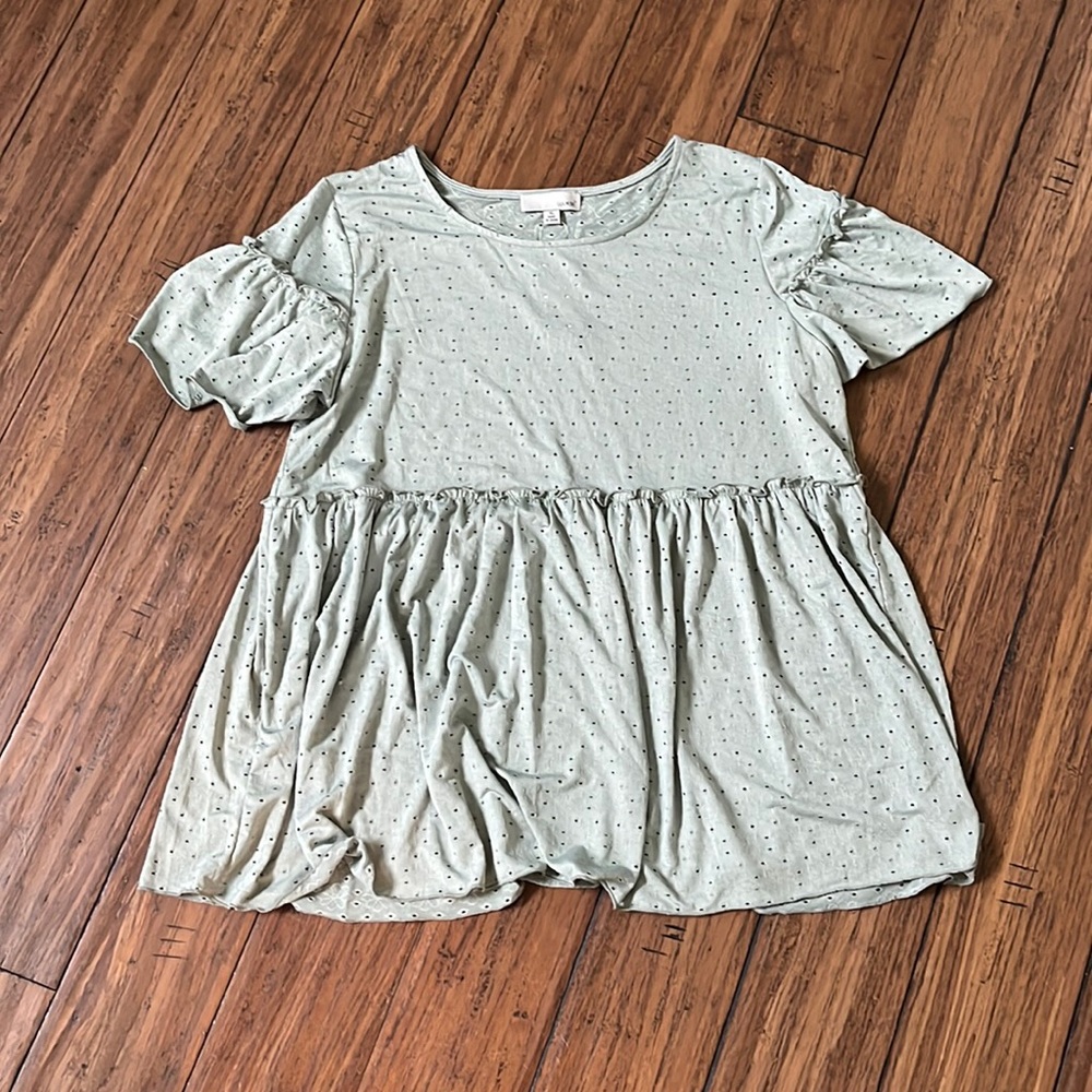 Green ruffle blouse